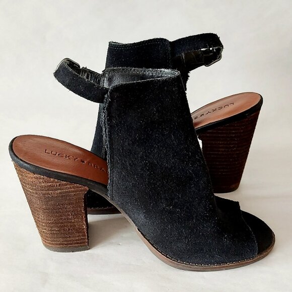 Lucky Brand Women Sandals Size 7.5 Black Open Slingback Peep Toe Comfy Booties - Picture 6 of 10